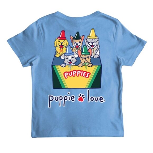 Puppie Love Dog Youth Crayon Pup Short Sleeve T-Shirt - NEW Fast Ship - Picture 1 of 6